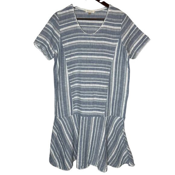 Hailey & Co. Linen Blend Striped Dress Drop Waist Lagenlook Medium - Picture 1 of 5